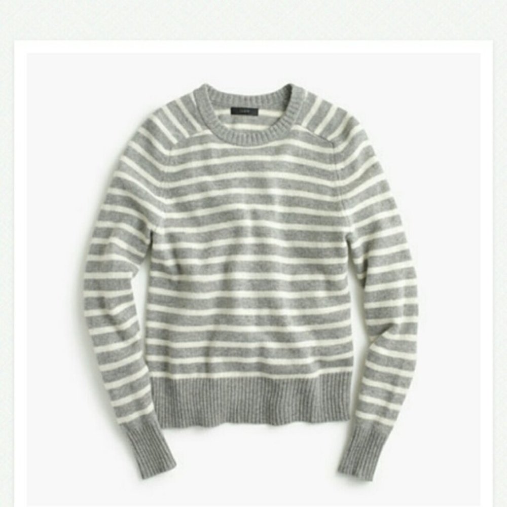J. Crew Holly Wool Sweater in Gray White Striped